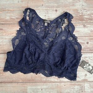 Fleurt Lace T Back Bralette Blue XL NWT